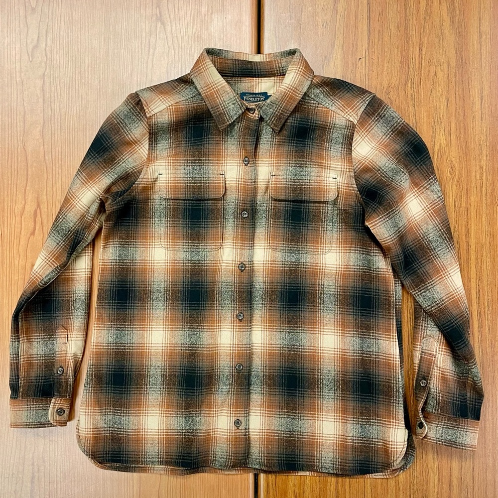 Pendleton Plaid Button Down Shirt - Brown And Bla… - image 1